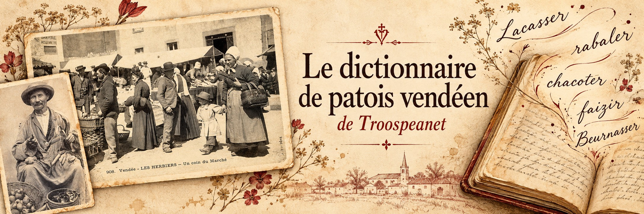 Le dictionnaire de patois vendéen de Troospeanet — cartes postales anciennes et carnet de mots